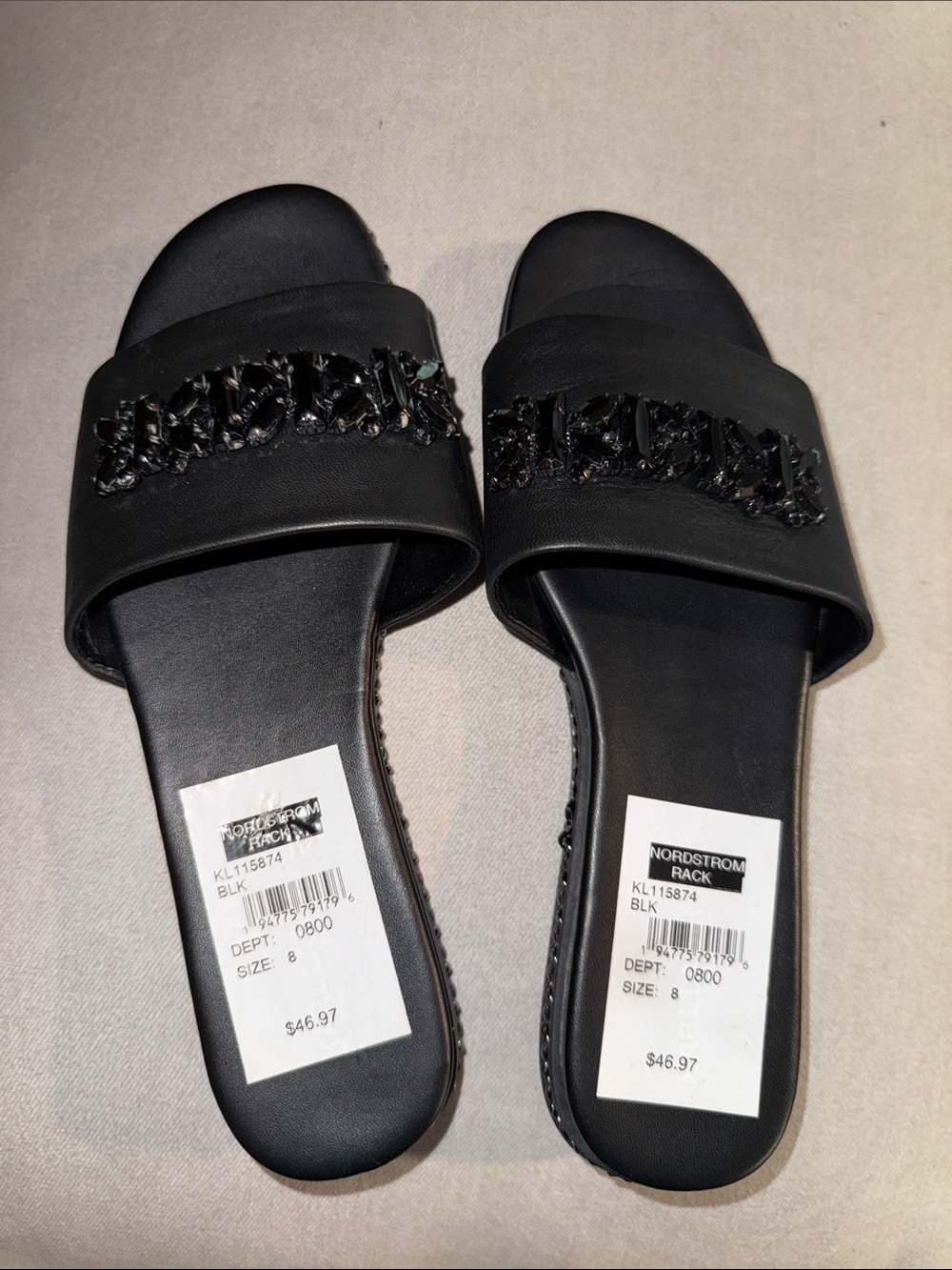 Nordstrom Black Jeweled Slide Sandals